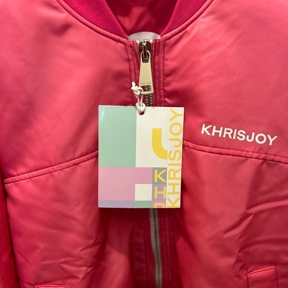 Khrisjoy NWT Satin Oversized Bomber Jacket in Pink GARDENIA Sz 0 (S) - Picture 6 of 11